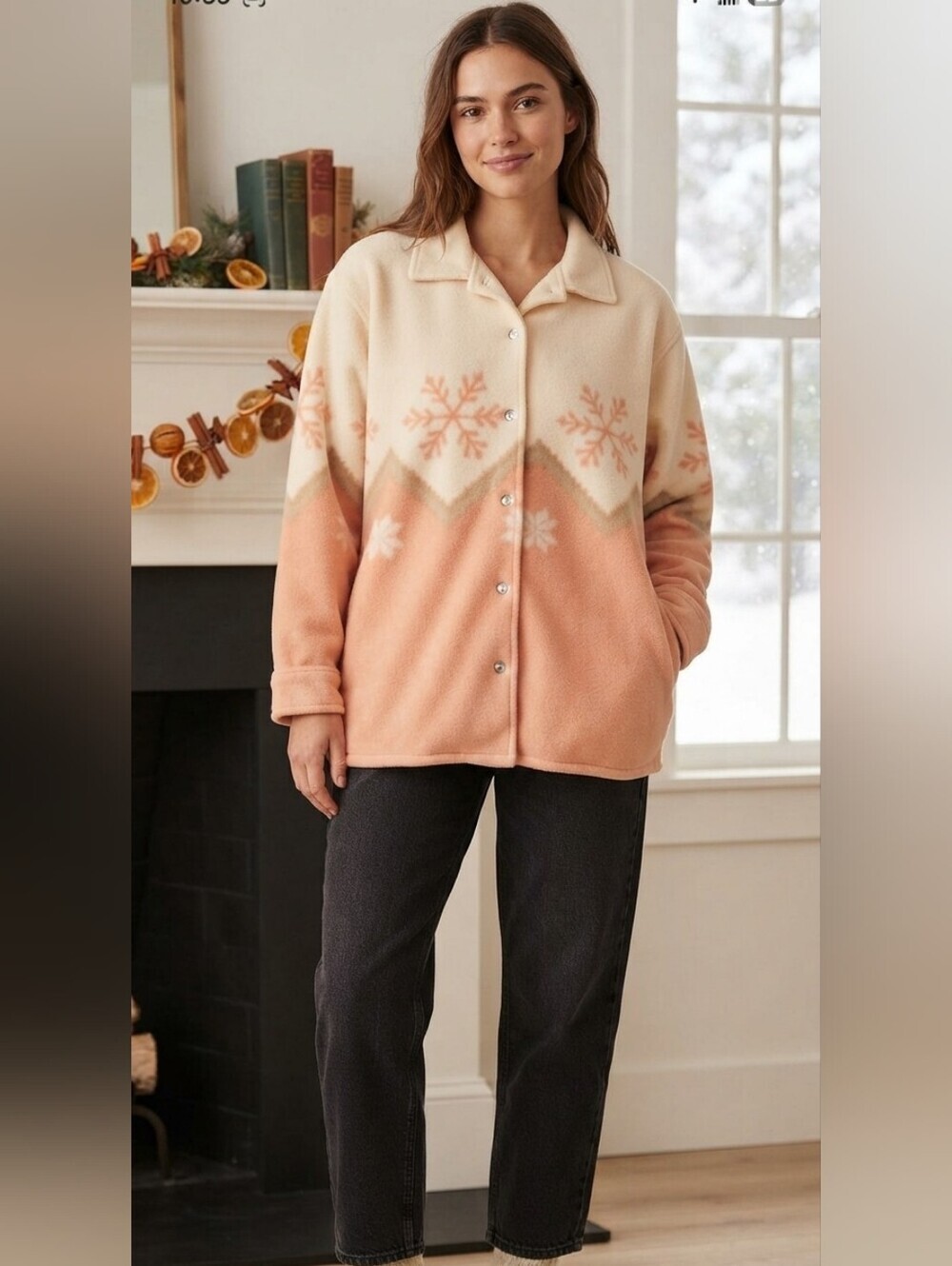 Venezia Clothing Co. Snowflake Winter Fleece Jacket Button Up Sz 14/16